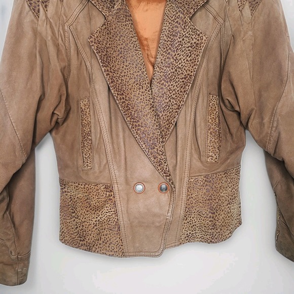 Vintage 80s North Pole Suede Leather Cropped Batwing Jacket Coat Animal Print M - Picture 3 of 8